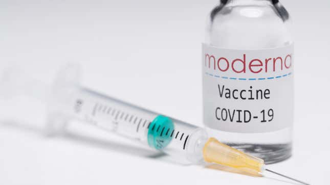 syringe with vial that says MODERNA VACCINE COVID-19