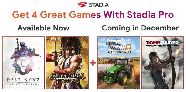 Image for article titled Google Says It'll Give Refunds To Anyone Who Bought Stadia's Free December Games