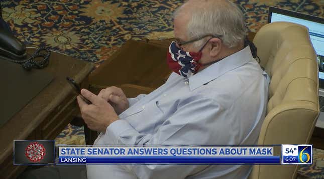Image for article titled Michigan State Senator Wears Confederate Flag Mask, Then Denies and Later Apologizes for Wearing Said Mask