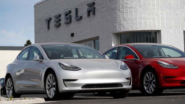 Outside a Tesla showroom.