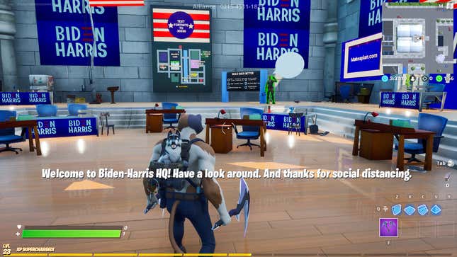 The "Build Back Better with Biden" Fortnite Creative island's Biden/Harris HQ