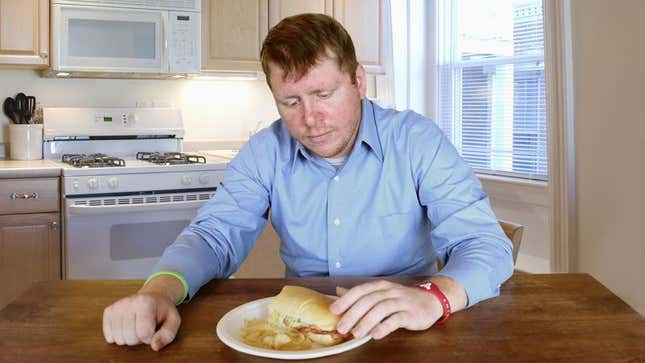 Image for article titled Man Takes Sober Moment To Reflect On Fact That Most Of Meal Already Gone