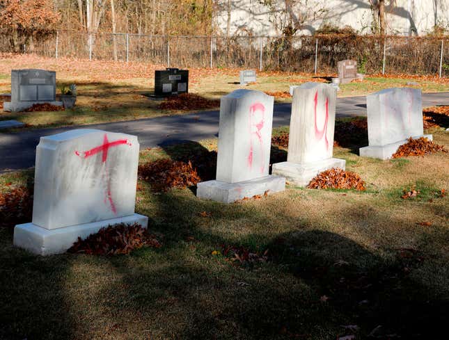 Image for article titled Conservatives Outraged After Finding Hundreds Of Votes For Trump Spray-Painted On Jewish Graves