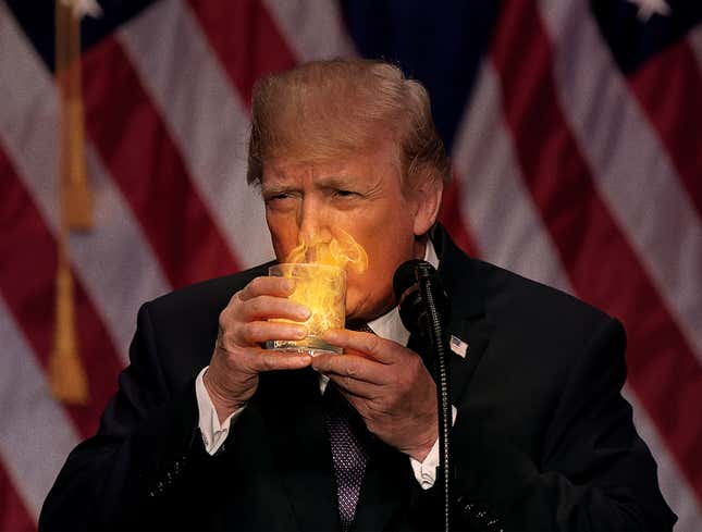 Image for article titled Trump Tempers Fears About Wildfires By Drinking Cup Of Flames