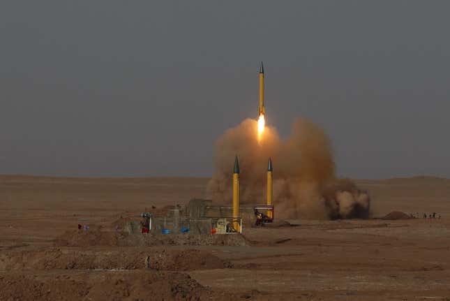 Iranian Revolutionary Guards missile launched during an exercise, 2012.