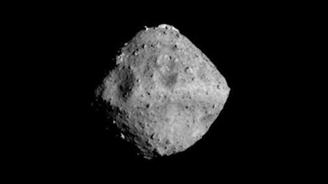 The asteroid Ryugu, as seen by Hayabusa2 at a distance of 25 miles (40 kilometers).