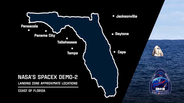 Lugares donde la Crew Dragon podría amerizar, dependiendo del tiempo