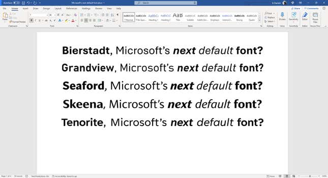 Imagen para el artículo titulado Adiós, Calibri: Microsoft pide ayuda para elegir la nueva fuente predeterminada de Office