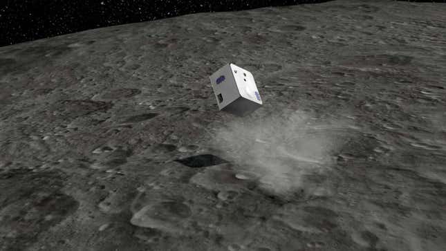 Imagen conceptual de MASCOT rebotando en la superficie de un asteroide.