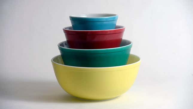 Image for article titled Color-coded Pyrex bowls make the best kitchen companions