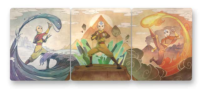 Aang wields the titular elements of each “book” in The Last Airbender’s series run.