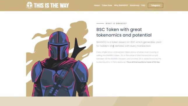 The now-deleted website for a scam cryptocurrency called Mando