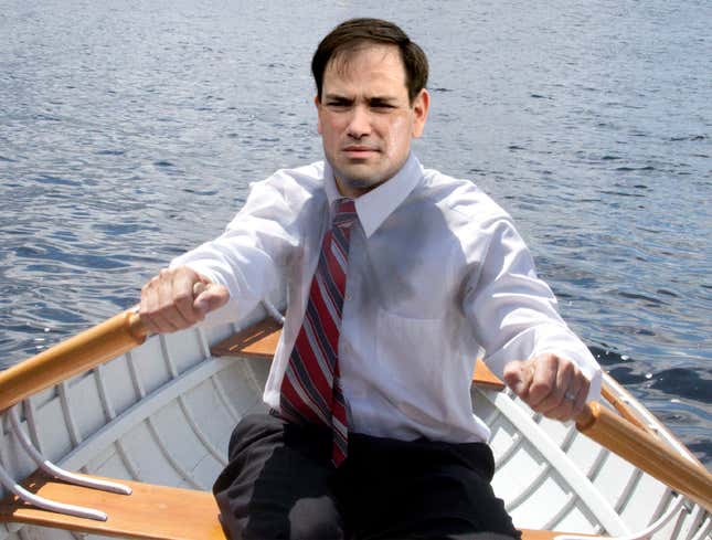 Image for article titled Wild-Eyed Marco Rubio Embarks In Rowboat To Help Venezuela Coup Effort