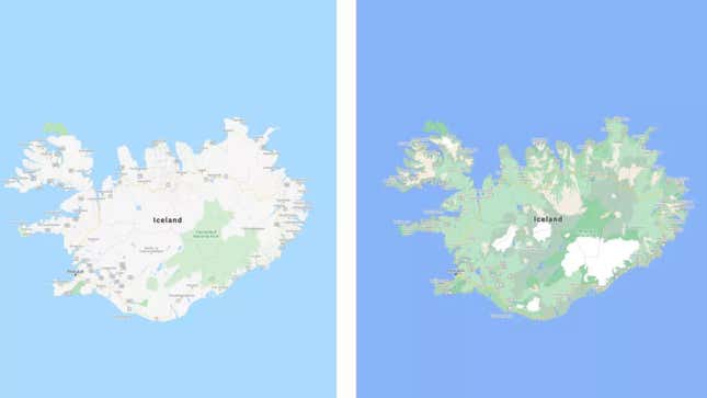 In this before and after shot, you can see more of Iceland’s natural features like forests and snowy mountain tops in the new Google Maps update. 