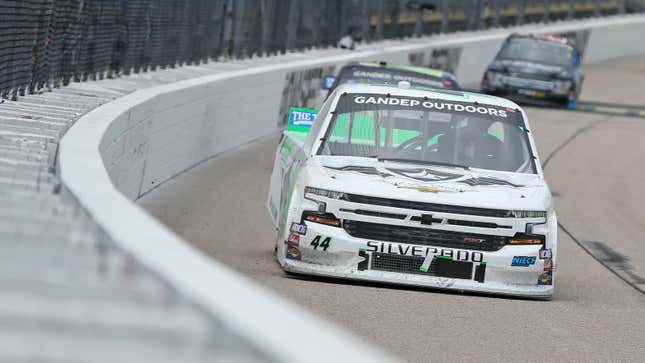Ross Chastain leading a group of trucks in Iowa on Sunday. 