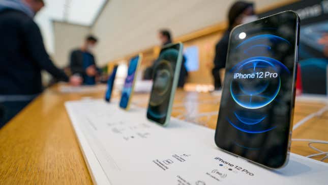 The new iPhone 12 and iPhone 12 Pro on display during launch day on October 23, 2020 in London, England. 