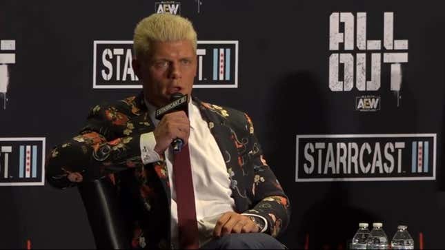 Cody Rhodes on stage during the first night of Starrcast III in suburban Chicago.