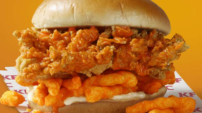 Image for article titled Hey KFC Cheetos fried chicken sandwich, call me?