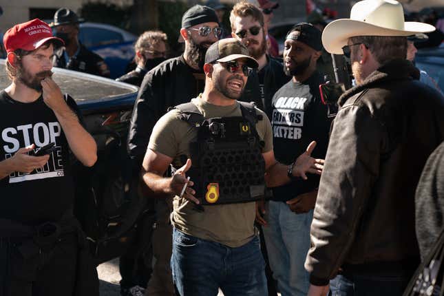 Enrique Tarrio, leader of the Proud Boys, a far-right group, is seen at a “Stop the Steal” rally against the results of the U.S. Presidential election outside the Georgia State Capitol on November 18, 2020 in Atlanta, Georgia. 