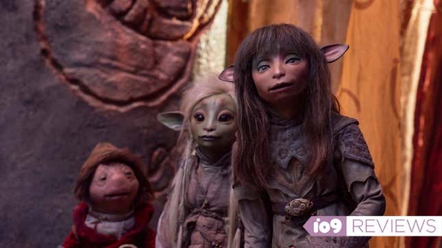 From left: Hup (Victor Yerrid), Deet (Nathalie Emmanuel), and Rian (Taron Egerton) in a scene from The Dark Crystal: Age of Resistance. 