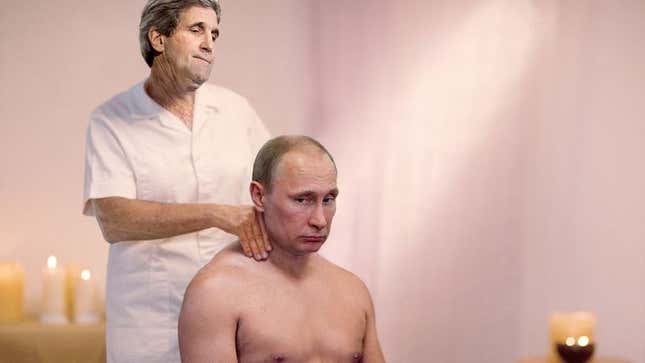 Image for article titled John Kerry Poses As Masseuse To Get Few Minutes With Putin