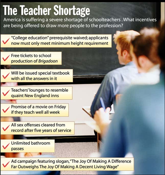 America is suffering from a severe shortage of schoolteachers. What incentives are being offered to draw more people to the profession?