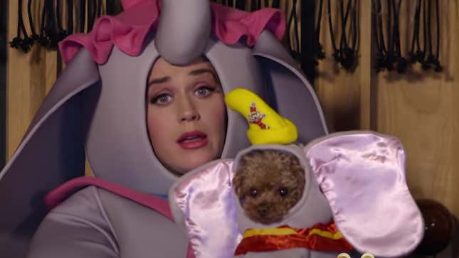 Image for article titled Katy Perry Singing &#39;Baby Mine&#39; to Her Dog While Wearing an Elephant Costume Is My Own Personal Hell