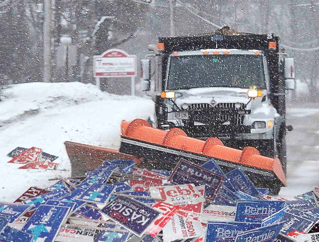 Image for article titled Plows Working Around Clock To Keep New Hampshire Roads Clear Of Campaign Signs