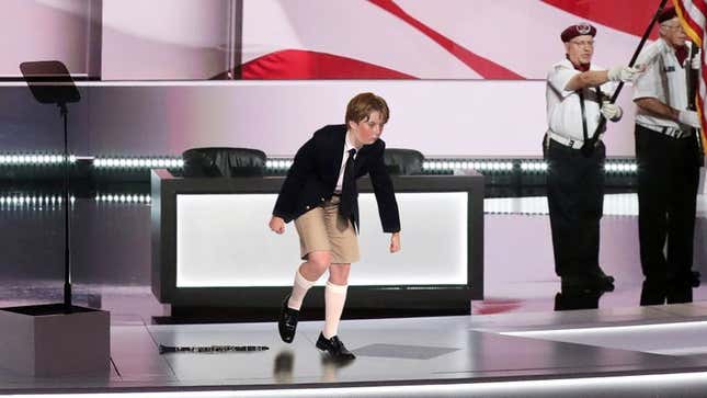 Image for article titled Barron Trump Sprints Off Convention Stage In Tears After Missing Note During Clarinet Solo Performance
