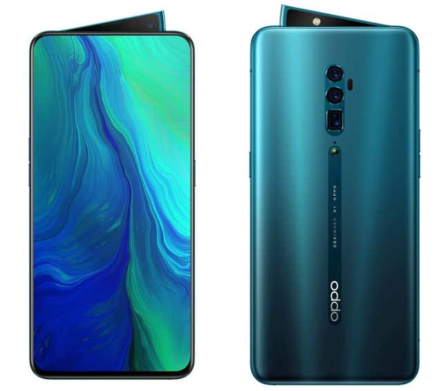 Imagen para el artículo titulado Oppo Reno 10x Zoom: el teléfono que esconde su cámara cuando detecta que se está cayendo