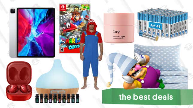 Image for article titled Monday&#39;s Best Deals: Mario Switch Games, iPad Pro 12.9&quot;, 48-Pack Batteries, UGG Bedsheets, 107 Beauty, Samsung Galaxy Buds Live, Naipo Mini Massage Gun, and More