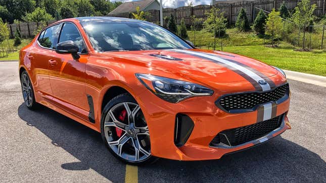 Image for article titled Someone Thought This Cleveland Browns-Themed Kia Stinger GTS Was A Good Idea