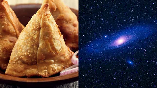 Image for article titled One giant leap for pan-fried: man sends samosa into space