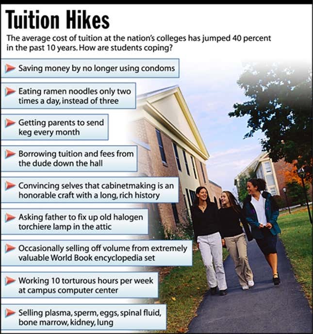 The average cost of tuition at the nation&#39;s colleges has jumped 40 percent in the past 10 years. How are students coping?