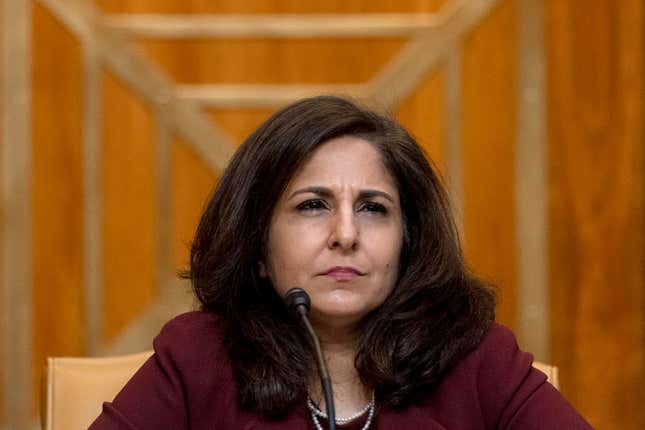 Neera Tanden, President Joe Biden’s nominee for Director of the Office of Management and Budget (OMB), appears before a Senate Committee on the Budget hearing on Capitol Hill on February 10, 2021 in Washington, DC.