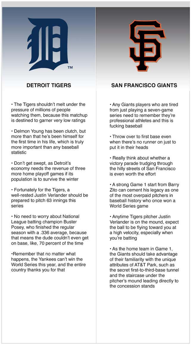 Image for article titled World Series 2012: Tigers vs. Giants