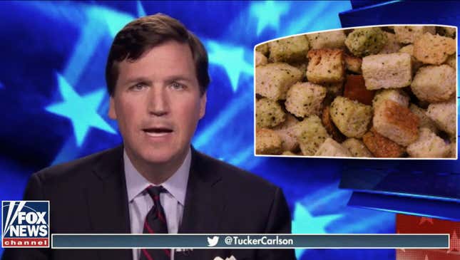 Image for article titled Tucker Carlson Unsure Why He In Middle Of 20-Minute Rant Against Croutons