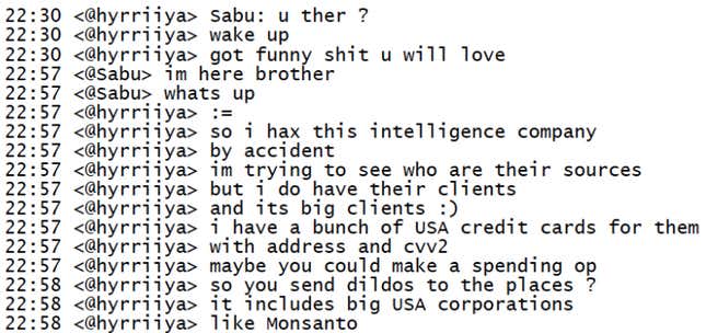 An unknown hacker named “Hyrriiya” announces he’s hacked Stratfor on December 4, 2011.