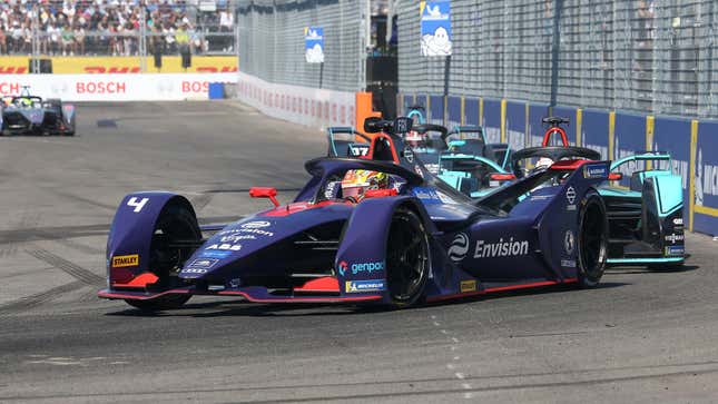Robin Frijns, who won the second race of the New York City E-Prix, racing in Brooklyn. 