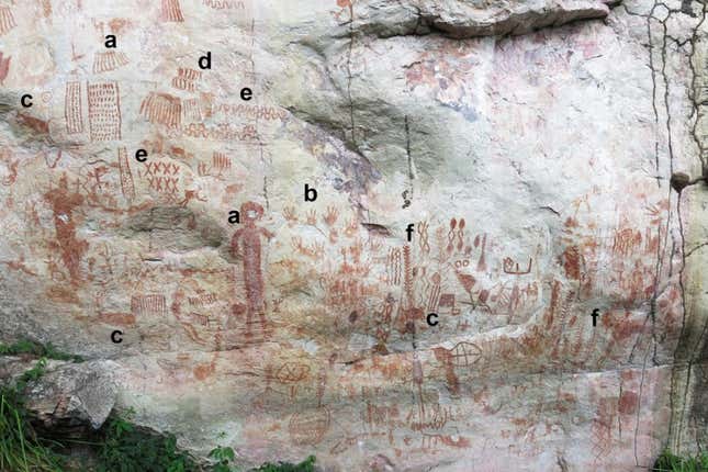 Imagen para el artículo titulado Hallan miles de pinturas rupestres con animales extintos de la edad de hielo en mitad de la selva amazónica