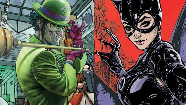 Riddler y Catwoman en los cómics.