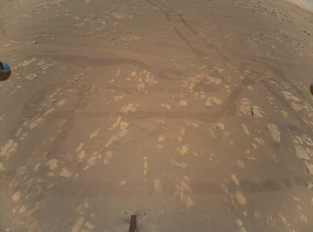 The Ingenuity Mars Helicopter captured it with its color camera during its second successful flight test on April 22, 2021.