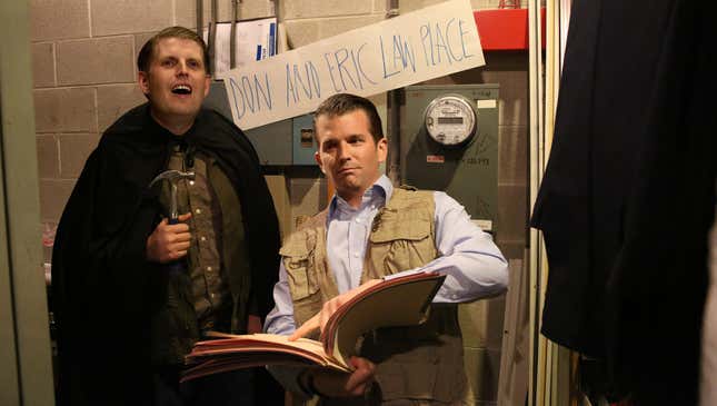 Image for article titled Trump Boys Set Up ‘Don And Eric Law Place’ In White House Electrical Room To Help Dad With Legal Problems