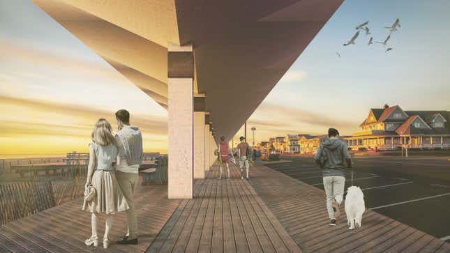 An image of the proposed row of oversize concrete umbrellas, which during sunny weather would form a canopy for beach-goers