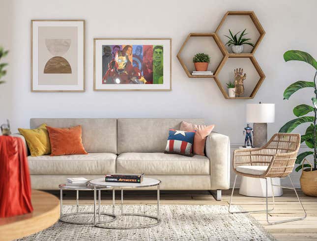 Image for article titled Couple’s Apartment Decor Suggests Compromise Between Boho Chic, Marvel Cinematic Universe