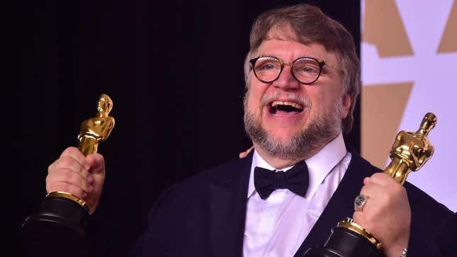 Guillermo del Toro winning Oscars for The Shape of Water in 2018.