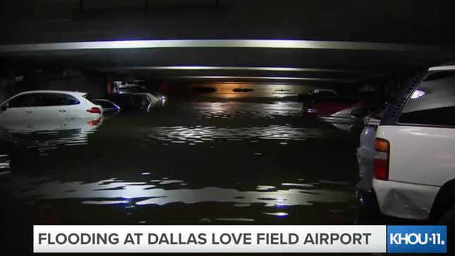 Image for article titled Flooding Is So Bad in Dallas That Cars at the Airport Are Under Water