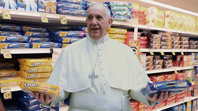 Image for article titled Pope Francis Reverses Position On Capitalism After Seeing Wide Variety Of American Oreos
