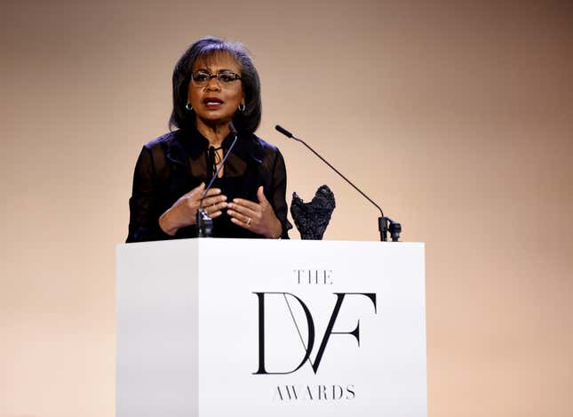 Anita Hill speaks onstage during an awards event honoring women at the Brooklyn Museum on April 11, 2019, in New York City.