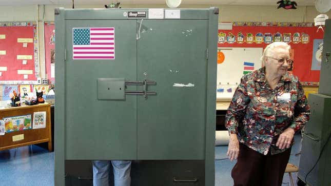 Image for article titled New Voting Booths Lock Americans Inside For 45 Minutes So They Can Consider Decision Before Casting Ballot